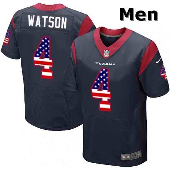 Men Nike Houston Texans 4 Deshaun Watson Elite Navy Blue Home USA Flag Fashion NFL Jersey